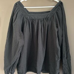 Terra & Sky Black Long-Sleeve Square Neck Peasant Blouse